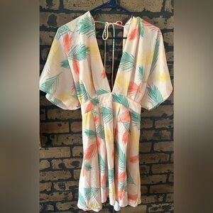 Tropical Leaf Print Mini Dress